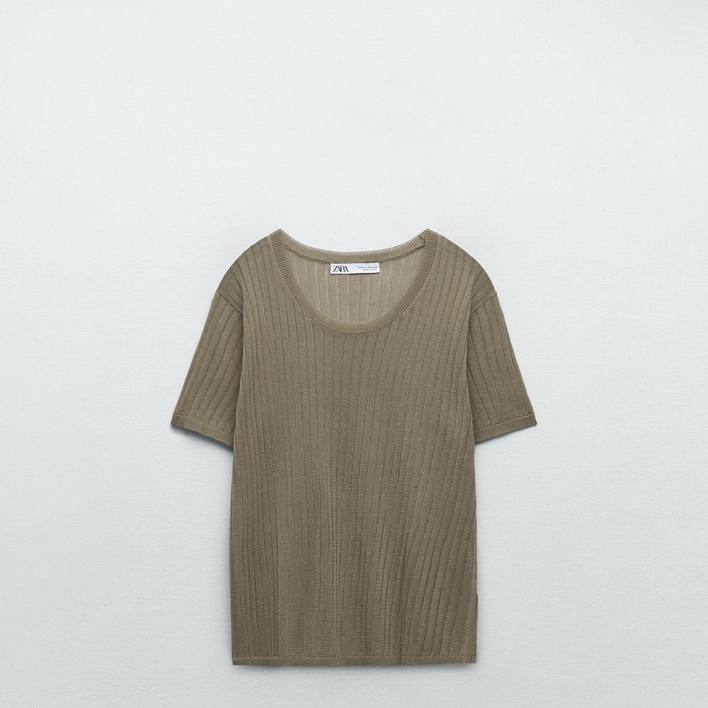 Zara Women's Short Sleeve Ribbed Top - Olive